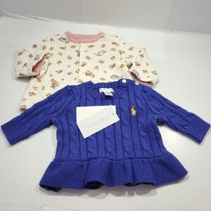 POLO RALPH LAUREN POLO BEAR REVERSIBLE COTTON JACKET/PEPLUM CABLE KNIT SWEATER